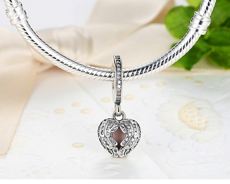 Sterling 925 silver charm feather heart bead pendant fits European style bracelet Xaxe.com