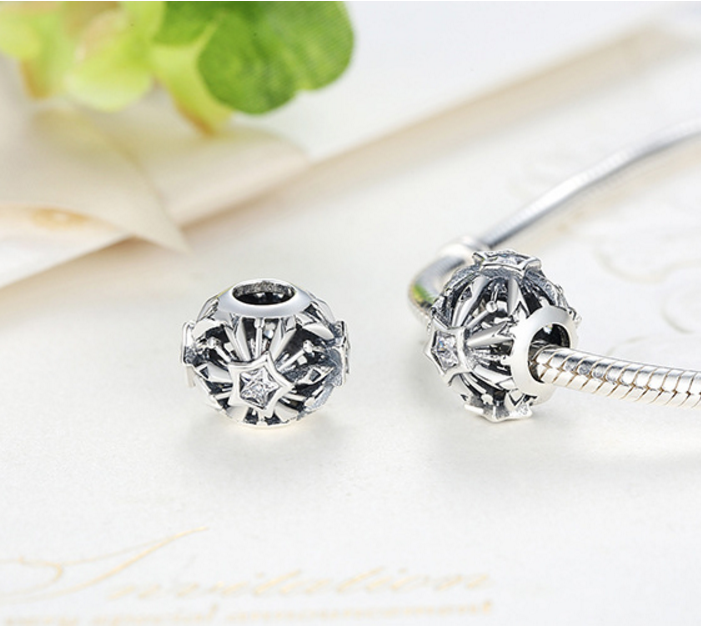 Sterling 925 silver charm frozen flake bead pendant fits Pandora charm and European charm bracelet Xaxe.com