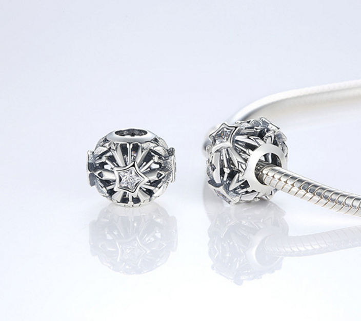 Sterling 925 silver charm frozen flake bead pendant fits Pandora charm and European charm bracelet Xaxe.com