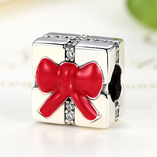 Sterling 925 silver charm gift box red bead pendant fits Pandora charm and European charm bracelet Xaxe.com