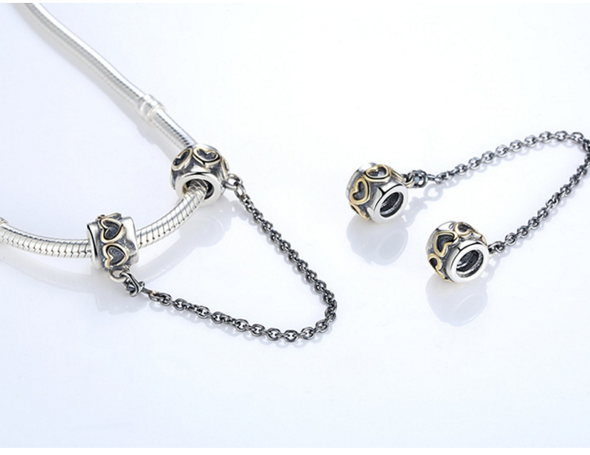 Sterling 925 silver charm gold love secure lock bead fits European charm bracelet Xaxe.com