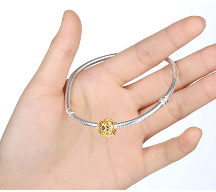 Sterling 925 silver charm golden daisy bead pendant fits Pandora charm and European bracelet Xaxe.com