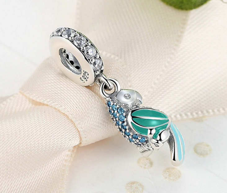 Sterling 925 silver charm green parrot  bead pendant fits Pandora charm and European charm bracelet Xaxe.com