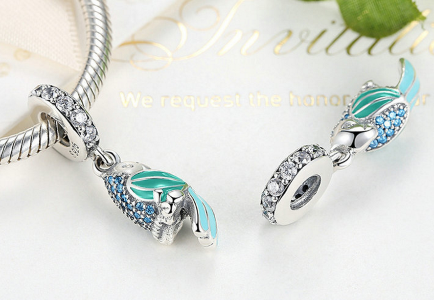 Sterling 925 silver charm green parrot  bead pendant fits Pandora charm and European charm bracelet Xaxe.com