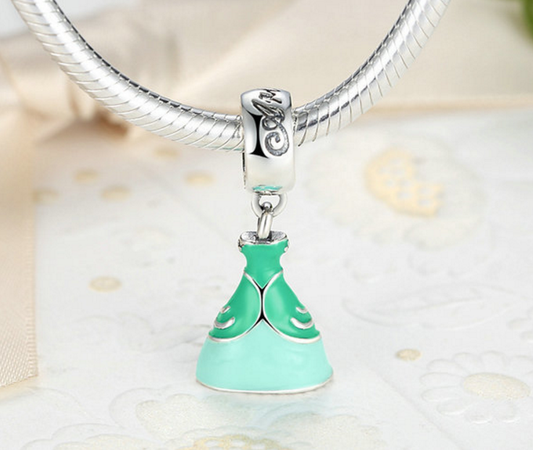 Sterling 925 silver charm green prom dress bead pendant fits European style bracelet Xaxe.com