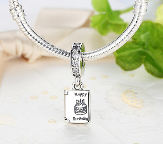 Sterling 925 silver charm happy birthday bead pendant fits European bracelet Xaxe.com