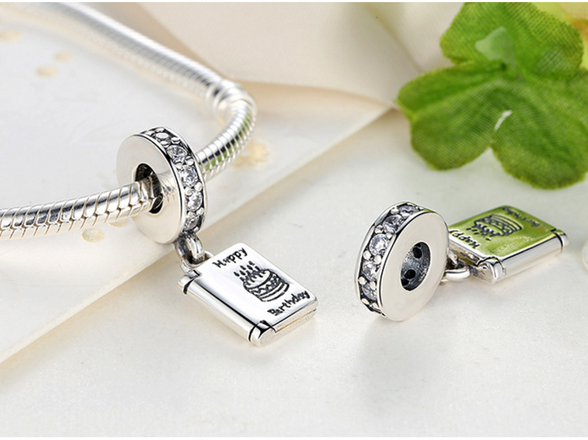 Sterling 925 silver charm happy birthday bead pendant fits European bracelet Xaxe.com