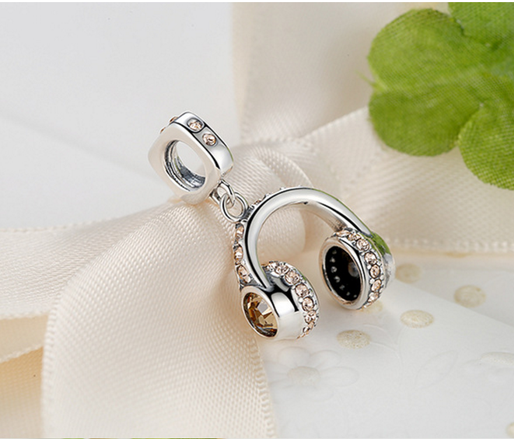 Sterling 925 silver charm headset bead pendant fits Pandora charm and European charm bracelet Xaxe.com