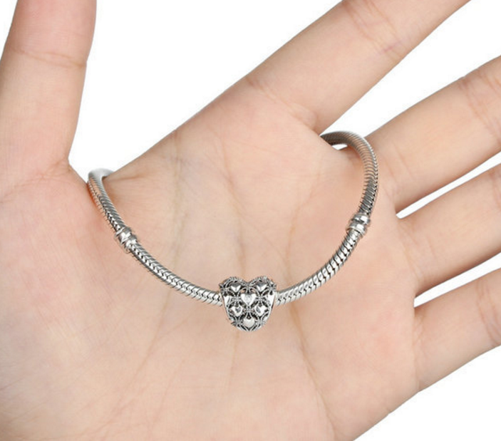 Sterling 925 silver charm heart hollow bead fits European charm bracelet Xaxe.com