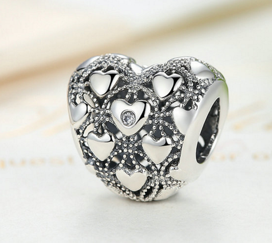 Sterling 925 silver charm heart hollow bead fits European charm bracelet Xaxe.com