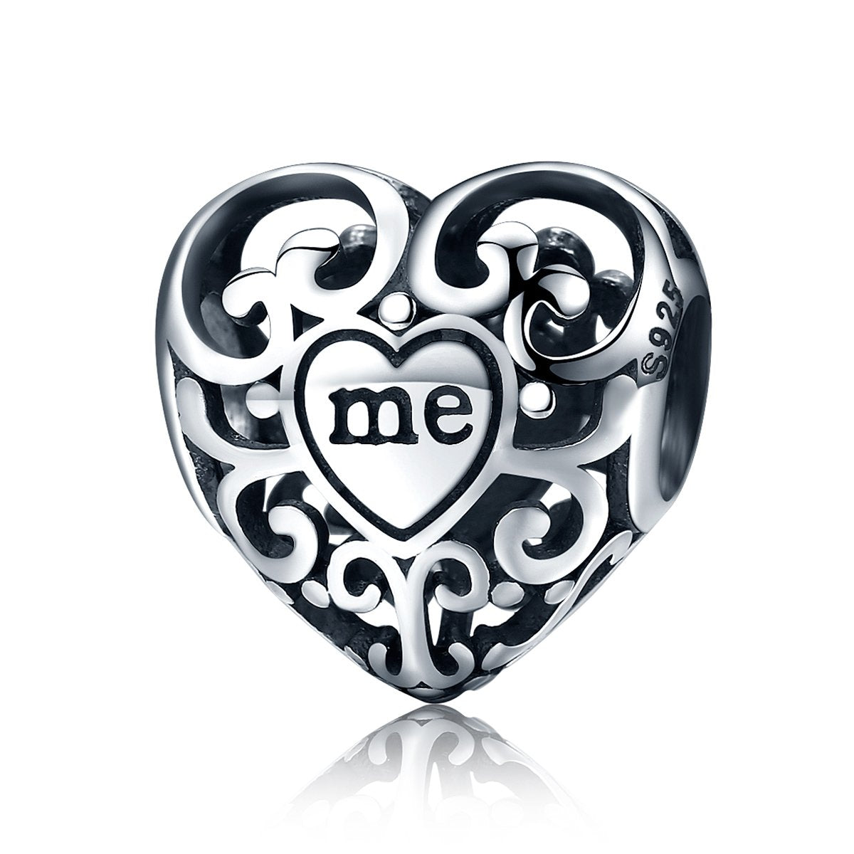 Sterling 925 silver charm heart me bead pendant fits Pandora charm and European charm bracelet Xaxe.com