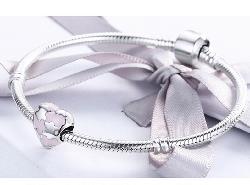 Sterling 925 silver charm heart puzzle bead pendant fits Pandora charm and European charm bracelet Xaxe.com