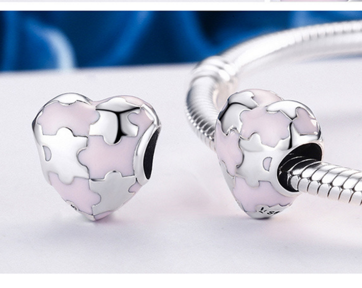 Sterling 925 silver charm heart puzzle bead pendant fits Pandora charm and European charm bracelet Xaxe.com