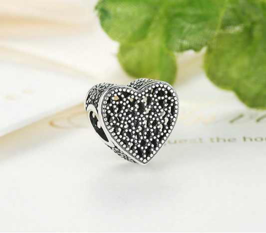 Sterling 925 silver charm heart shape bead pendant fits Pandora charm and European charm bracelet Xaxe.com