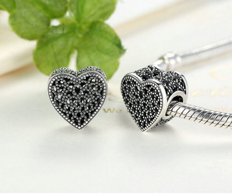 Sterling 925 silver charm heart shape bead pendant fits Pandora charm and European charm bracelet Xaxe.com