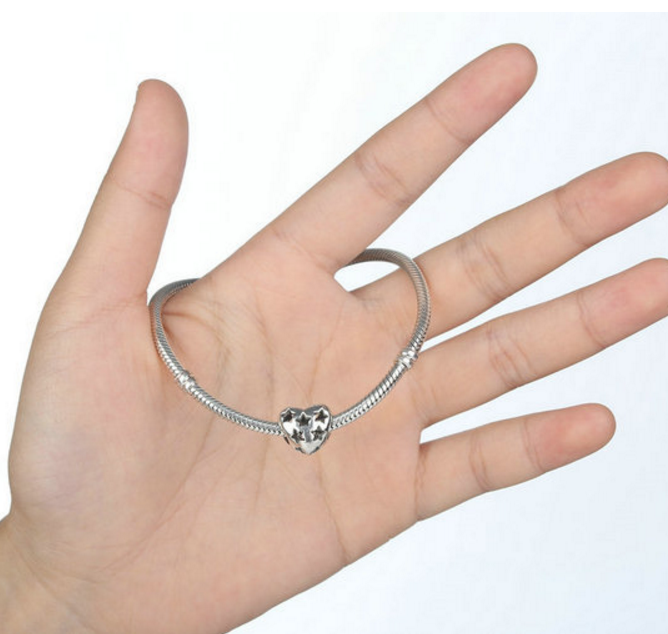 Sterling 925 silver charm hexagon heart bead pendant fits Pandora charm and European charm bracelet Xaxe.com