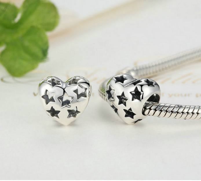 Sterling 925 silver charm hexagon heart bead pendant fits Pandora charm and European charm bracelet Xaxe.com