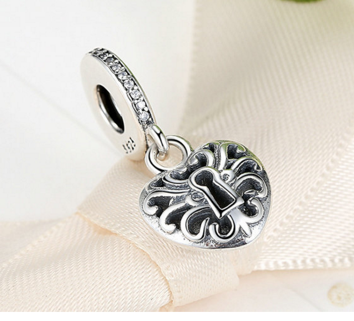 Sterling 925 silver charm hollow heart bead pendant fits Pandora charm and European charm bracelet Xaxe.com