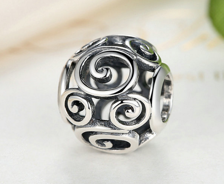 Sterling 925 silver charm hollow tai chi bead pendant fits Pandora charm and European charm bracelet Xaxe.com