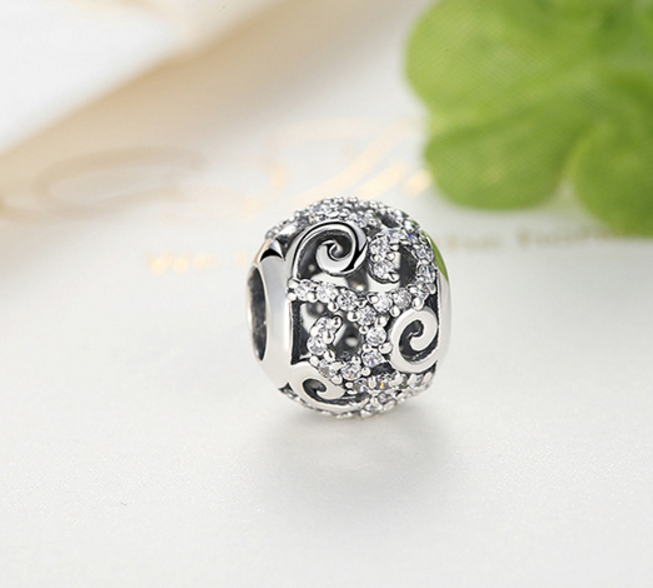 Sterling 925 silver charm hollow zircon bead pendant fits Pandora charm and European charm bracelet Xaxe.com