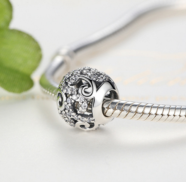 Sterling 925 silver charm hollow zircon bead pendant fits Pandora charm and European charm bracelet Xaxe.com