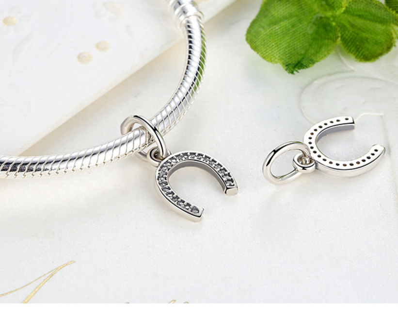 Sterling 925 silver charm horseshoe bead pendant fits European style bracelet Xaxe.com