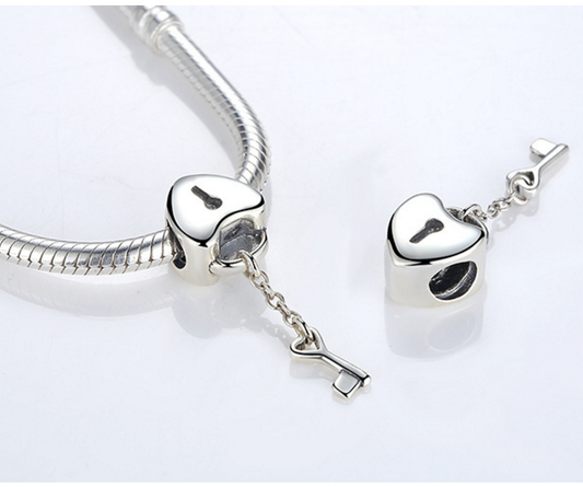 Sterling 925 silver charm key & lock  bead pendant fits European style bracelet Xaxe.com