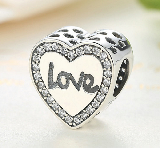 Sterling 925 silver charm love heart bead pendant fits Pandora charm and European charm bracelet Xaxe.com