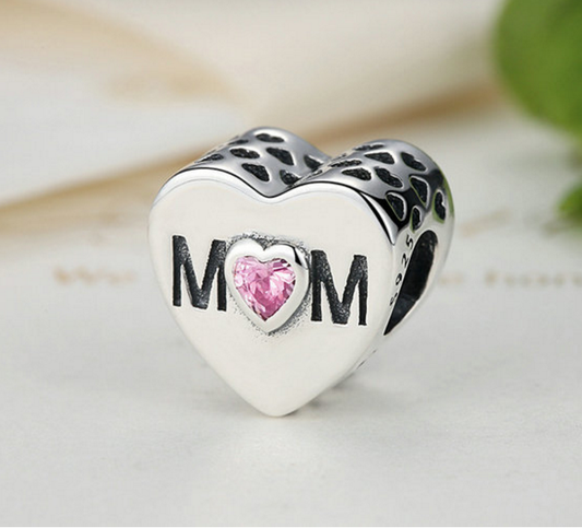 Sterling 925 silver charm love mom bead pendant fits Pandora charm and European charm bracelet Xaxe.com