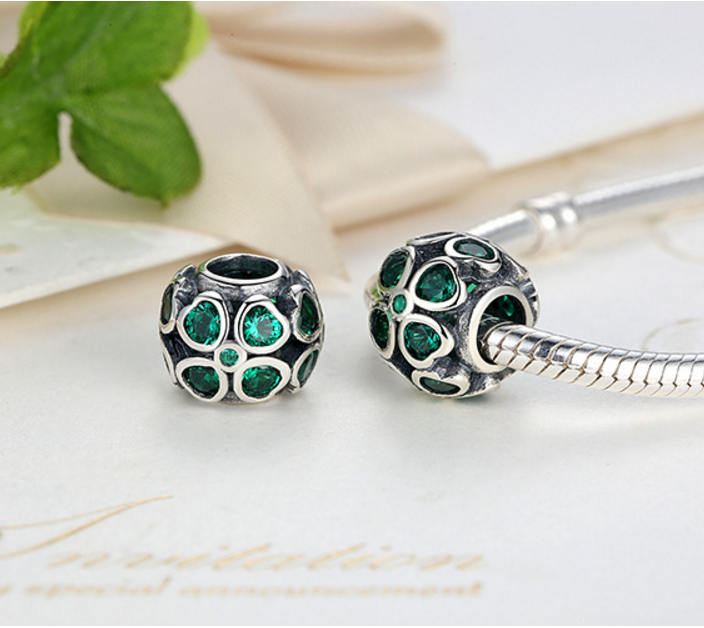 Sterling 925 silver charm lucky green bead pendant fits European bracelet Xaxe.com