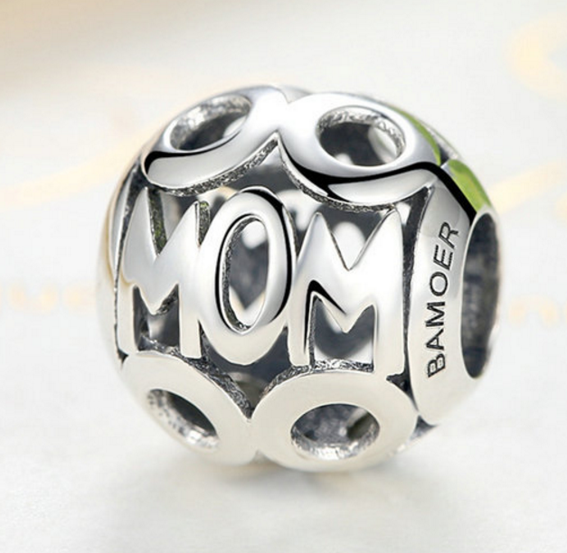 Sterling 925 silver charm mom bead pendant fits Pandora charm and European charm bracelet Xaxe.com