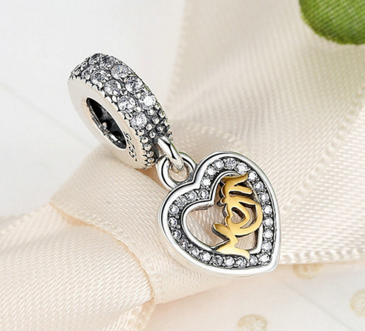 Sterling 925 silver charm mom love bead pendant fits European charm bracelet Xaxe.com