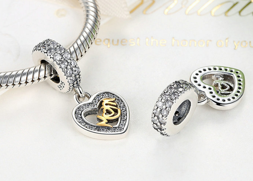 Sterling 925 silver charm mom love bead pendant fits European charm bracelet Xaxe.com