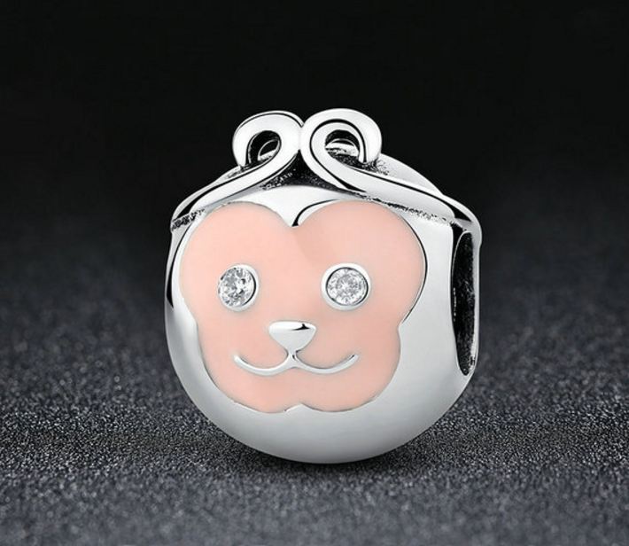 Sterling 925 silver charm monkey face bead pendant fits European charm bracelet Xaxe.com