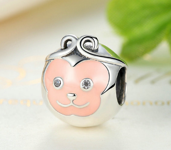 Sterling 925 silver charm monkey face bead pendant fits European charm bracelet Xaxe.com