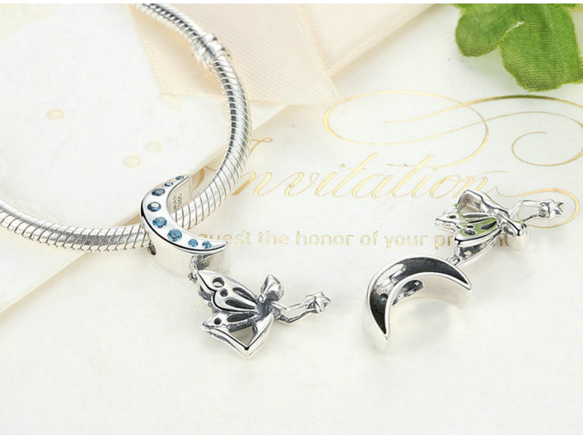 Sterling 925 silver charm moon angel bead pendant fits Pandora charm and European charm bracelet Xaxe.com