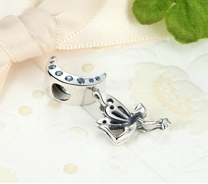 Sterling 925 silver charm moon angel bead pendant fits Pandora charm and European charm bracelet Xaxe.com