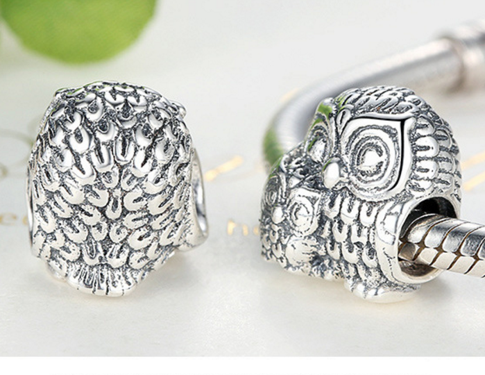 Sterling 925 silver charm owl bead pendant fits Pandora charm and European charm bracelet Xaxe.com