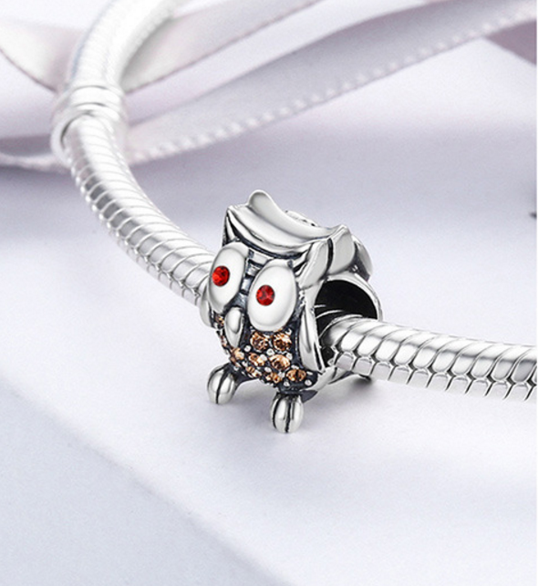 Sterling 925 silver charm owl bird bead pendant fits Pandora charm and European charm bracelet Xaxe.com