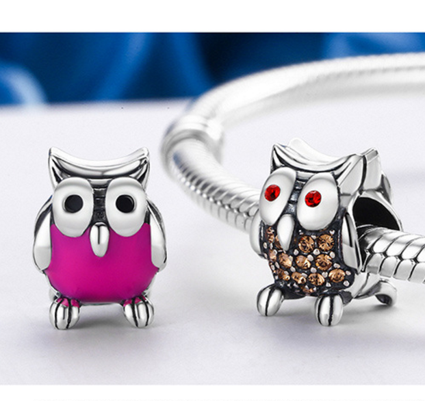 Sterling 925 silver charm owl bird bead pendant fits Pandora charm and European charm bracelet Xaxe.com