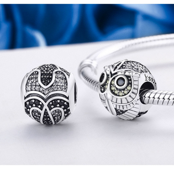 Sterling 925 silver charm owl face bead pendant fits Pandora charm and European charm bracelet Xaxe.com