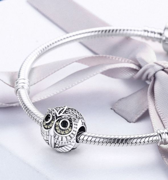 Sterling 925 silver charm owl face bead pendant fits Pandora charm and European charm bracelet Xaxe.com