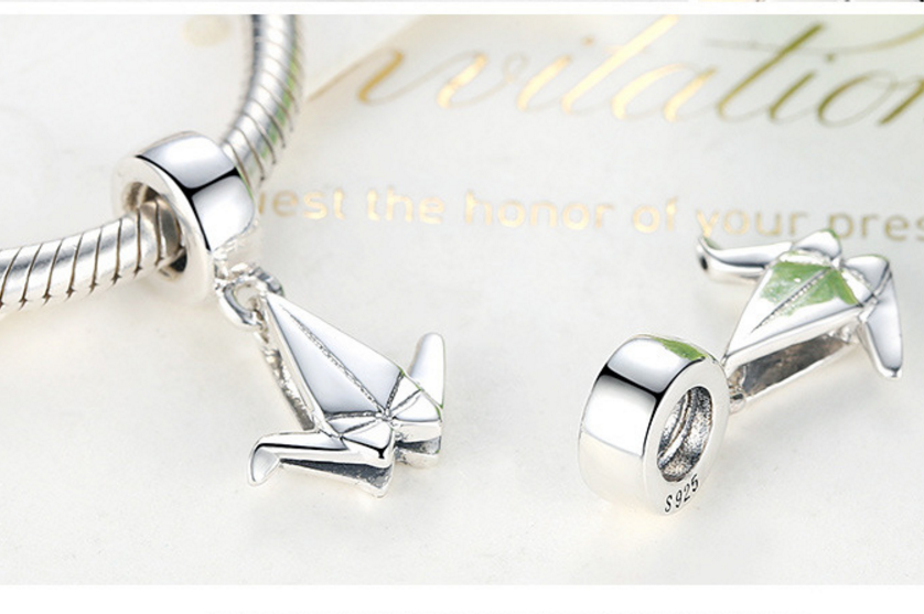 Sterling 925 silver charm paper crane bead pendant fits European charm bracelet Xaxe.com