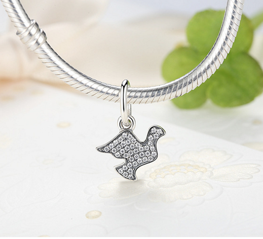 Sterling 925 silver charm peace pigeon bead pendant fits Pandora charm and European charm bracelet Xaxe.com