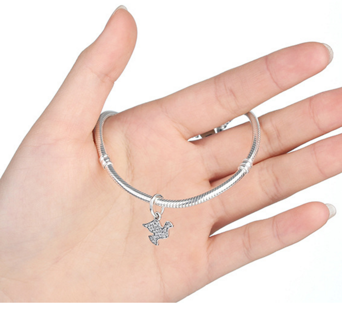 Sterling 925 silver charm peace pigeon bead pendant fits Pandora charm and European charm bracelet Xaxe.com