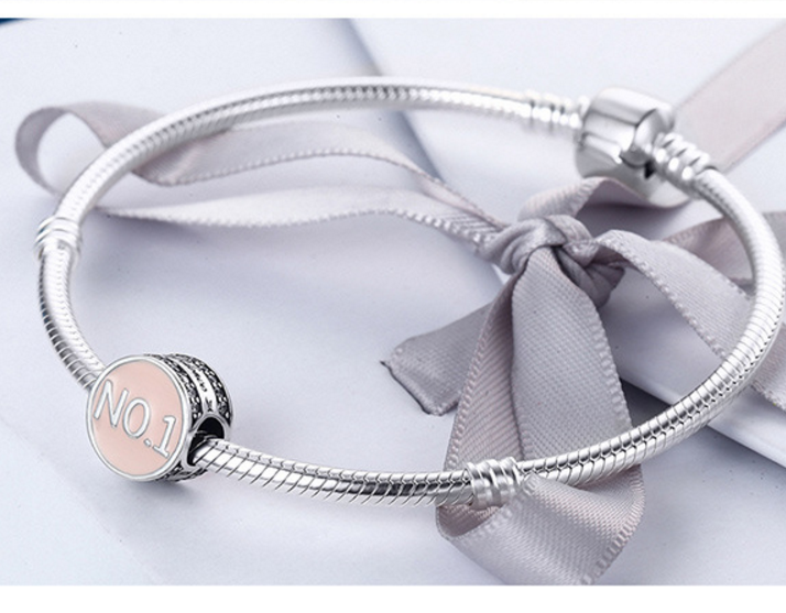 Sterling 925 silver charm pink No.1 pendant fits Pandora charm and European charm bracelet Xaxe.com