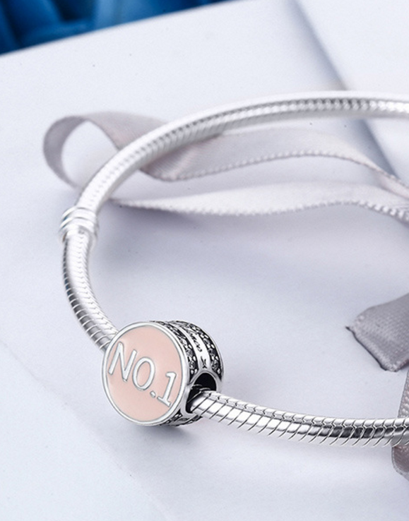 Sterling 925 silver charm pink No.1 pendant fits Pandora charm and European charm bracelet Xaxe.com