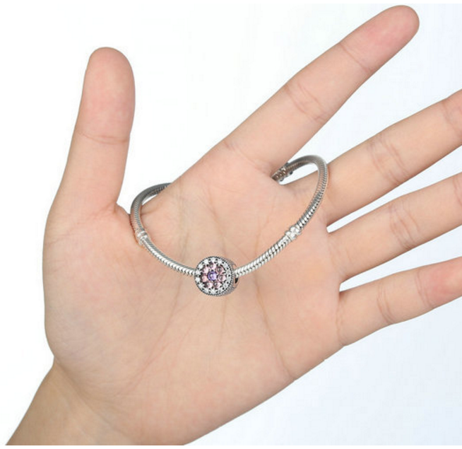 Sterling 925 silver charm pink ball zircon bead pendant fits European charm bracelet Xaxe.com