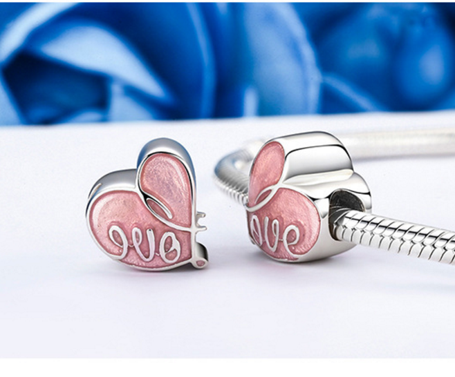 Sterling 925 silver charm pink heart love bead pendant fits Pandora charm and European charm bracelet Xaxe.com