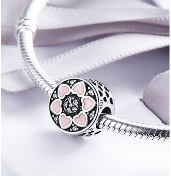 Sterling 925 silver charm pink lotus pendant fits Pandora charm and European charm bracelet Xaxe.com